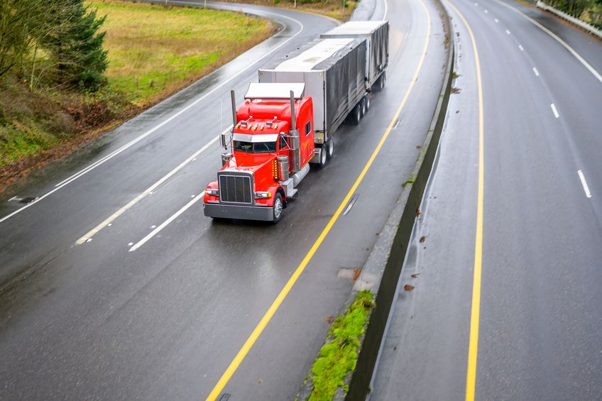 Commercial truck delivery driving on highway